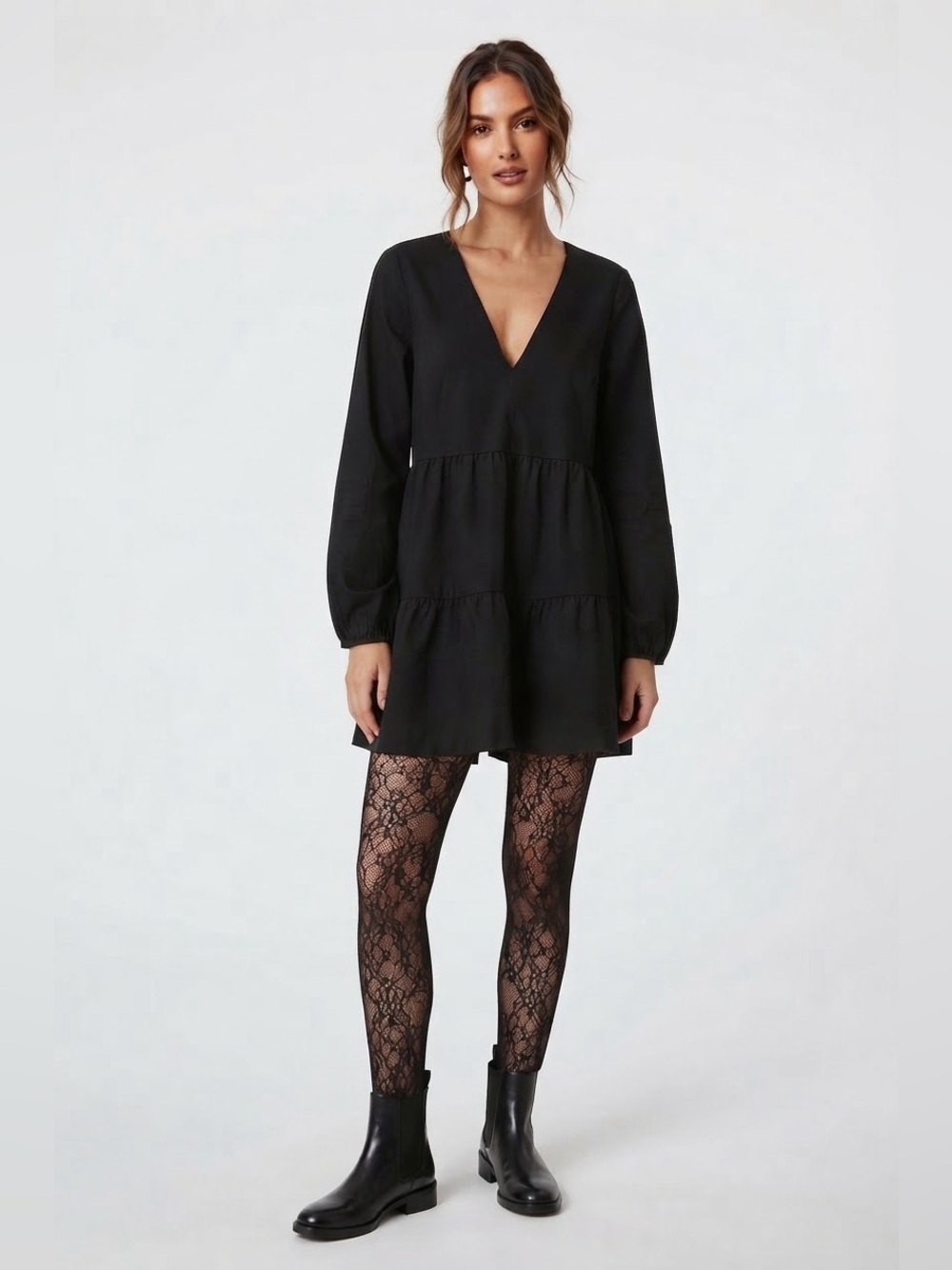 ASOS Design Black Wash  V-Neck Tiered Romper